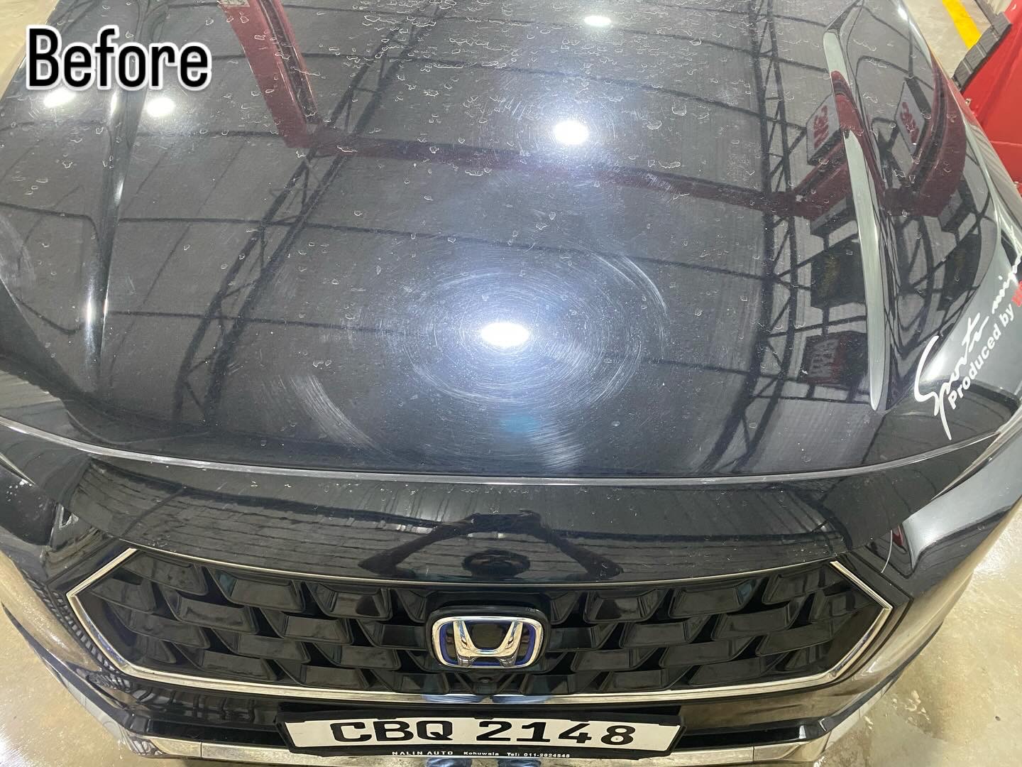 Before paint correction with visible swirls and dull finish